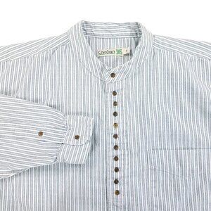 Civilian Band Collar Traditional Irish Grandfather Button Up Shirt Striped Sz XL
